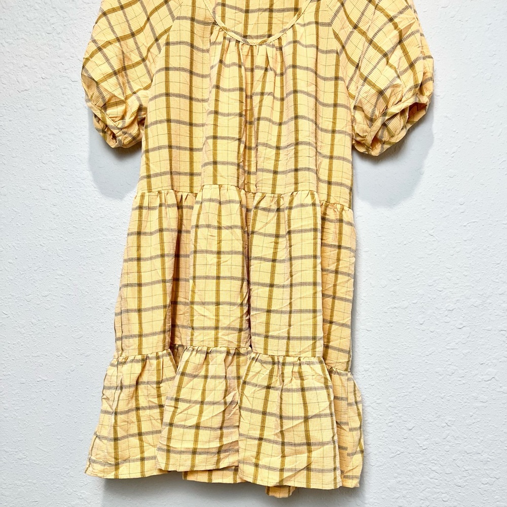 DRA Los Angeles Windowpane Babydoll Dress Yellow Medium M - Picture 4 of 6